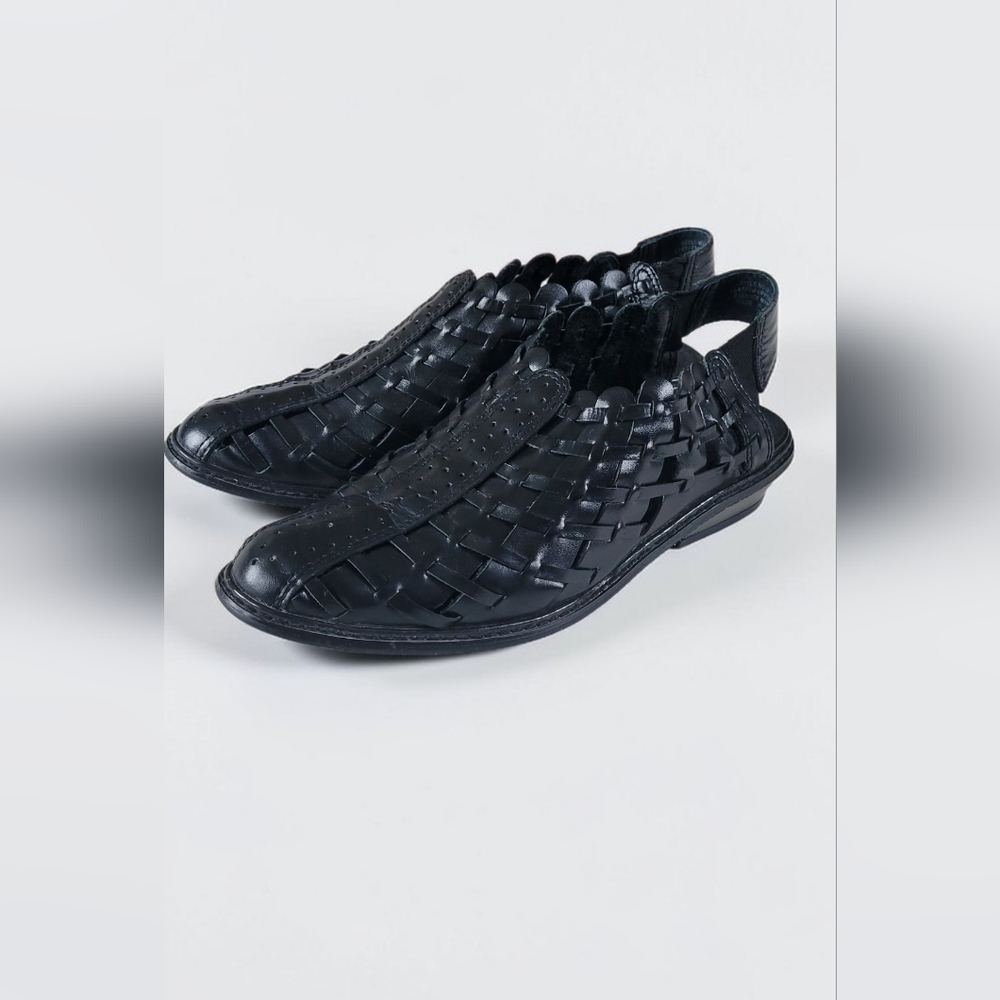 Annie Flex Black Woven Leather Huarache-Style Vintage Boho Slingbacks, Women's 7